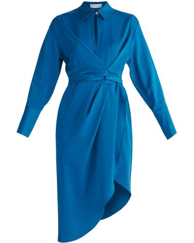 Paisie Asymmetric Hem Shirt Dress In - Blue