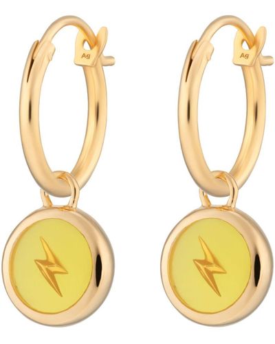 Lily Charmed Gold Plated Yellow Lightning Resin Charm Hoop Earrings - Metallic