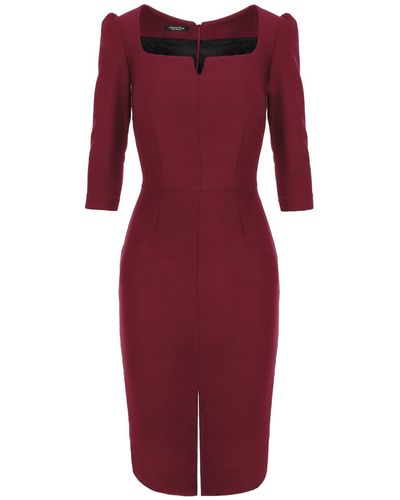 AVENUE No.29 Rounded Neckline Midi Dress With Front Slit - Red