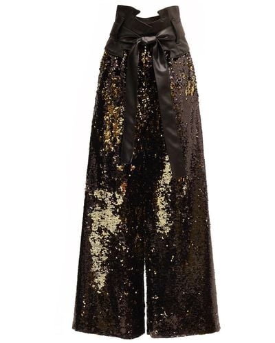 Julia Allert Palazzo Trousers With Double-sided Sequins Black Gold