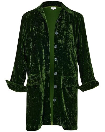 At Last Kensington Silk Velvet Shirt-jacket In Forest - Green