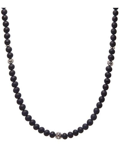 Nialaya Beaded Necklace With Matte Onyx & Silver - Brown