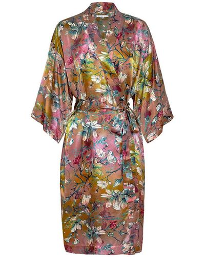 Genevie Magnolia Silk Kimono Robe - Multicolor