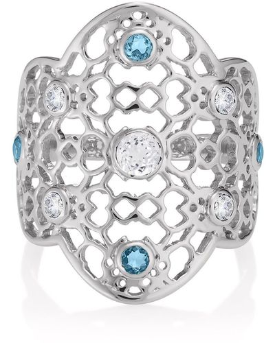 Augustine Jewels Silver Filigree Ring In White Topaz & Blue Topaz - Metallic