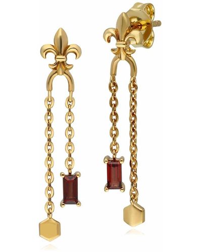 Gemondo Garnet Fleur De Lis Chain Drop Earrings In Yellow Gold - Metallic