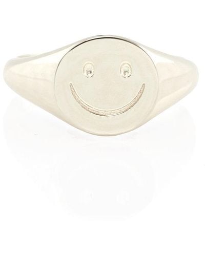 Kris Nations Happy Smiley Face Signet Ring Sterling - White