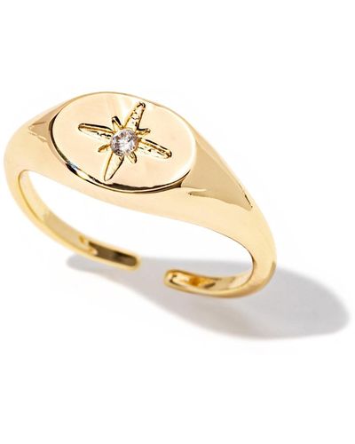 The Essential Jewels Celestial Star Filled Signet Ring - Metallic