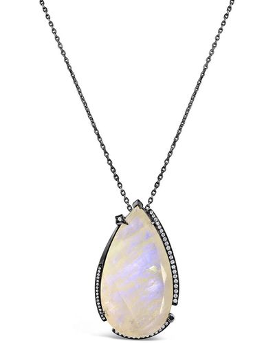 SALLY SKOUFIS Surrender Necklace With Natural Black Diamond & Moonstone In Premium Black Rhodium - Metallic