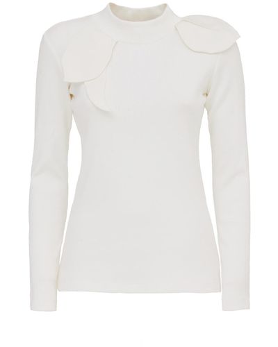 Julia Allert Elegant Long Sleeve Knit Blouse - White