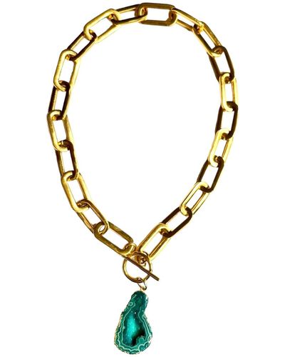 Magpie Rose Green Oval Chain T-bar Necklace - Metallic