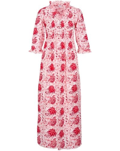 At Last Cotton Annabel Maxi Dress In Botanical & Pink Flower