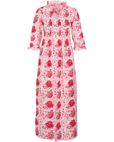 At Last Cotton Annabel Maxi Dress In Botanical & Pink Flower