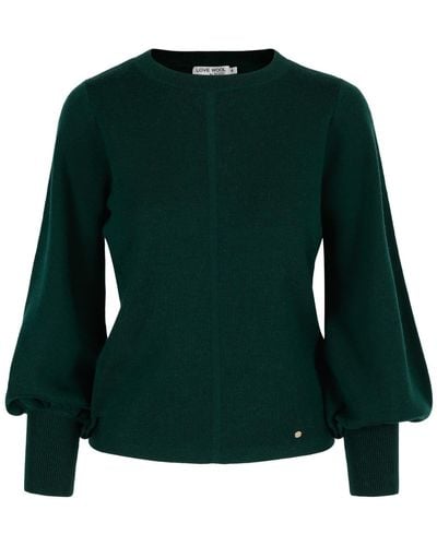 tirillm "alison" Merino Wool Jumper With Puffed Sleeves - Green