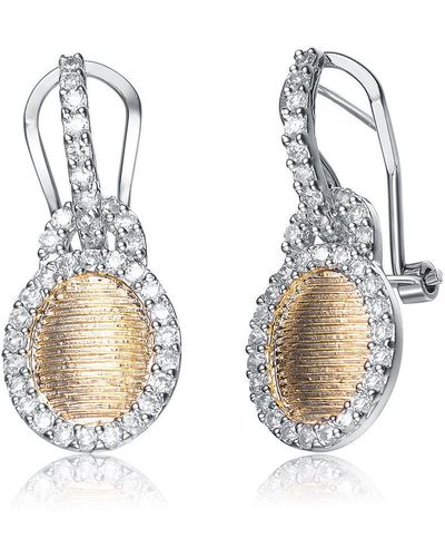 Genevive Jewelry Sterling Silver Oval Gold Colour Plating White Cubic Zirconia Earrings - Metallic