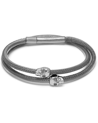 Northskull Micro Atticus Skull Double Wrap Bracelet In Grey And Silver - Black