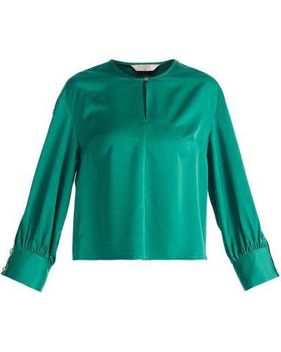 Paisie Button Sleeve Blouse In - Green