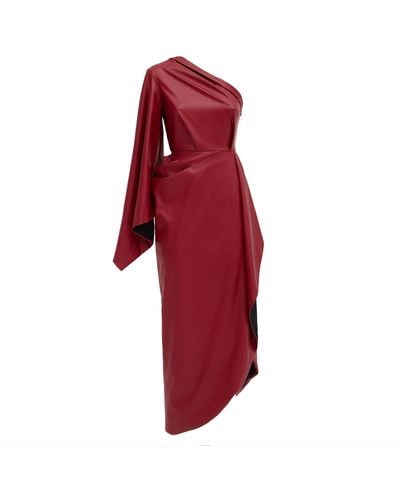 Julia Allert Designer Soft Faux Leather Midi Dress - Red