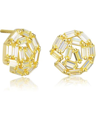 Genevive Jewelry Sterling Silver With Gold Plated Baguette Cubic Zirconia Bundle Stud Earrings - Metallic
