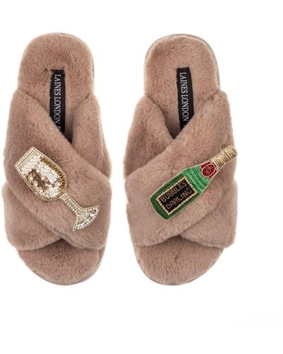 Laines London Classic Laines Slippers With Bubbles Darling Brooches - Brown