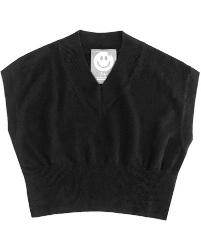 Zenzee Cashmere Cropped Sweater Vest - Black
