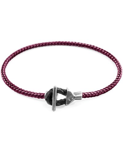 Anchor and Crew Aubergine Purple Cullen Silver & Rope Bracelet - Red