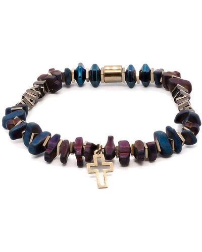 Ebru Jewelry Gold Cross Bracelet - Blue