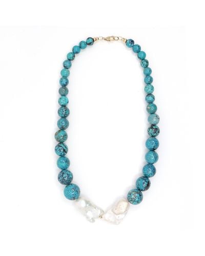 Shar Oke Turquoise & Baroque Pearl Beaded Necklace - Blue