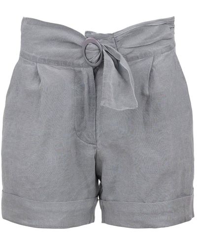 Conquista Organic Linen Shorts With Faux Belt Detail - Gray