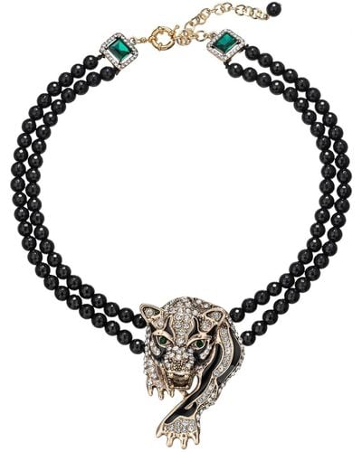 Eye Candy LA Tiger Agate Beaded Necklace - Black