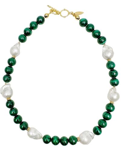 Farra Gorgeous Baroque Pearls With Malachite Necklace - Green