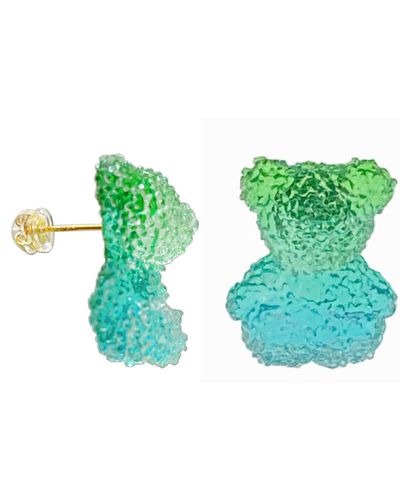 Ninemoo Gummy Bear Crystal Sugar Studs Earrings - Green