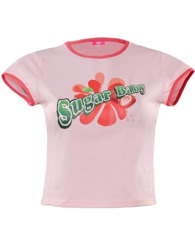 Elsie & Fred Sugar Baby Candy Pink Retro Fitted Ringer Style T-shirt