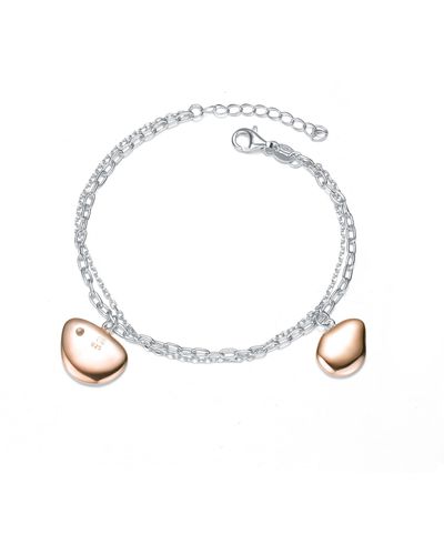 Genevive Jewelry Classy Sterling Silver Rose Gold Plated Charms Link Bracelet. - White