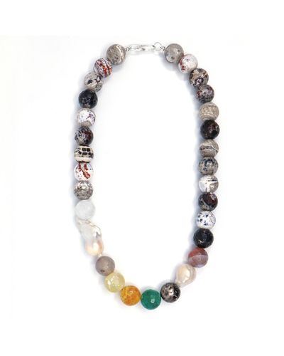 Shar Oke Neutrals Freshwater Baroque Pearls & Agate Beaded Necklace - Metallic