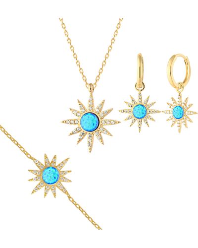 Spero London Blue Opal Sun Sterling Silver Necklace Earring & Bracelet Set