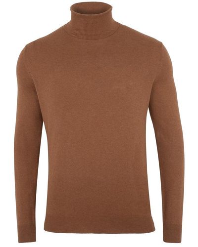 Paul James Knitwear S Ultra Fine Cotton Atwood Roll Neck Sweater - Brown