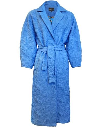 Lavaand Quilted Long Duster Coat With Belt - Blue