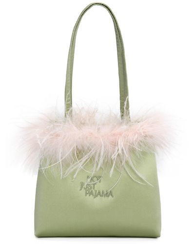 NOT JUST PAJAMA Glam Silk Handbag With Feathers - Green