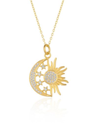 Spero London Sun And Moon Embossed Star Sterling Silver Vermeil Pendant Necklace - Metallic