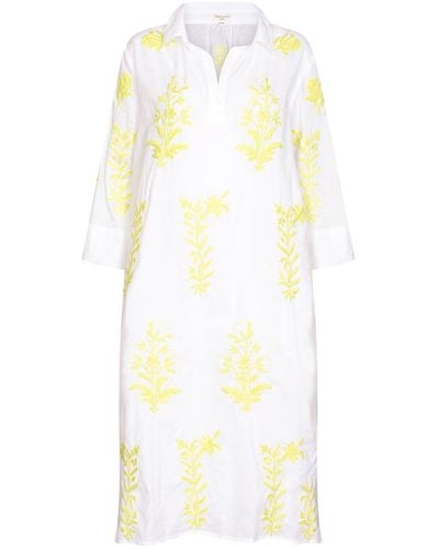 NoLoGo-chic Long Tourist Dress With Lime Embroidery Cotton - Yellow