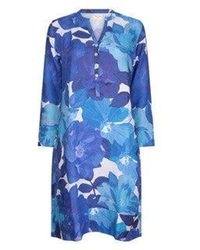 NoLoGo-chic Printed Linen Tunic Dress Lapis Rose - Blue