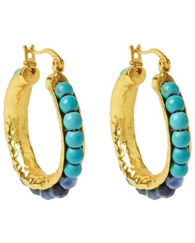 Ottoman Hands Sasha Blue Jade Beaded Hoop Earrings - Metallic