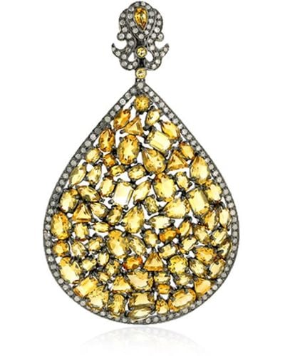 Artisan Citrine Diamond 18k Gold 925 Sterling Silver Cluster Pendant Jewelry - Metallic