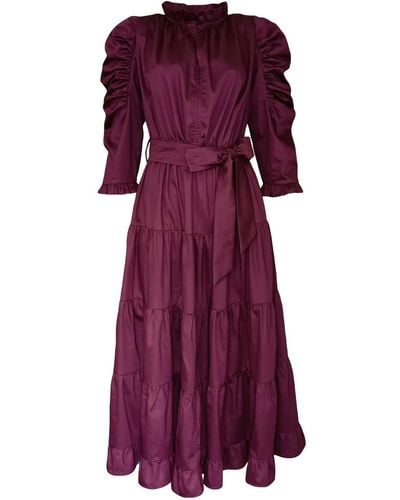 Lalipop Design Cotton Poplin Burgundy Midi Dress - Purple
