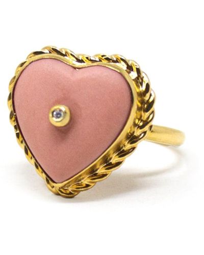Vintouch Italy Lovelight Gold-plated Pink Heart Stacking Ring