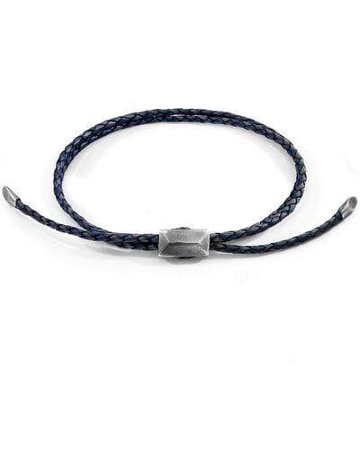 Anchor and Crew Indigo Edward Silver & Braided Leather Skinny Bracelet - Blue
