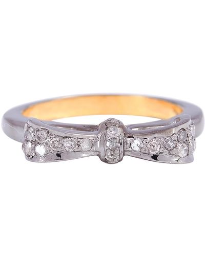 Artisan Pave Diamond 14k Gold 925 Sterling Silver Bow Design Ring Jewelry - Metallic