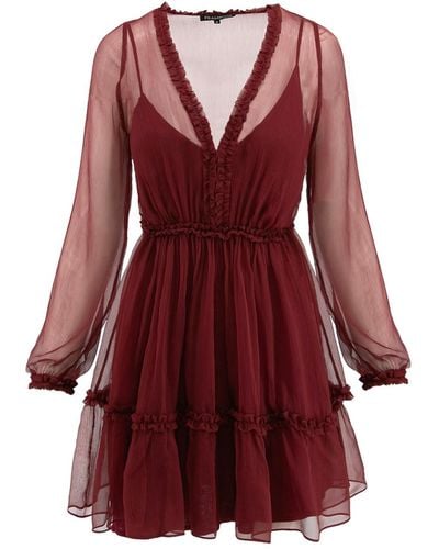 Framboise Monique Short Burgundy Silk Dress - Red