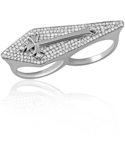 Artisan 925 Sterling Church Cross Ring Diamond Handmade Jewelry - White