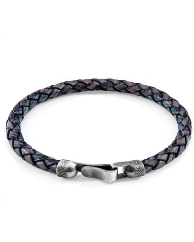 Anchor and Crew Indigo Skye Silver & Braided Leather Bracelet - Blue